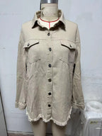New Washed Denim Shirt Jacket for Women Fall/Winter Street Style with Distressed Hem Women's Outerwear