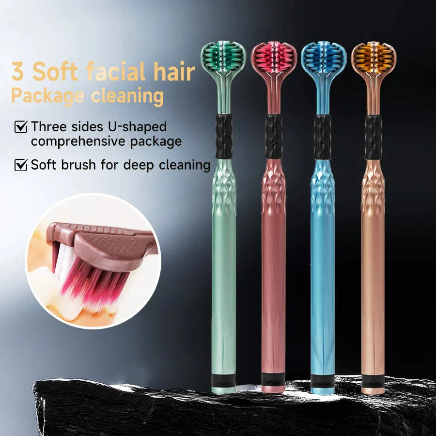 3-Sided Toothbrush for Comprehensive Cleaning | Ideal Angle Design | Raised Tongue Coating Brush | 2-Pack | Soft Bristles for Ge