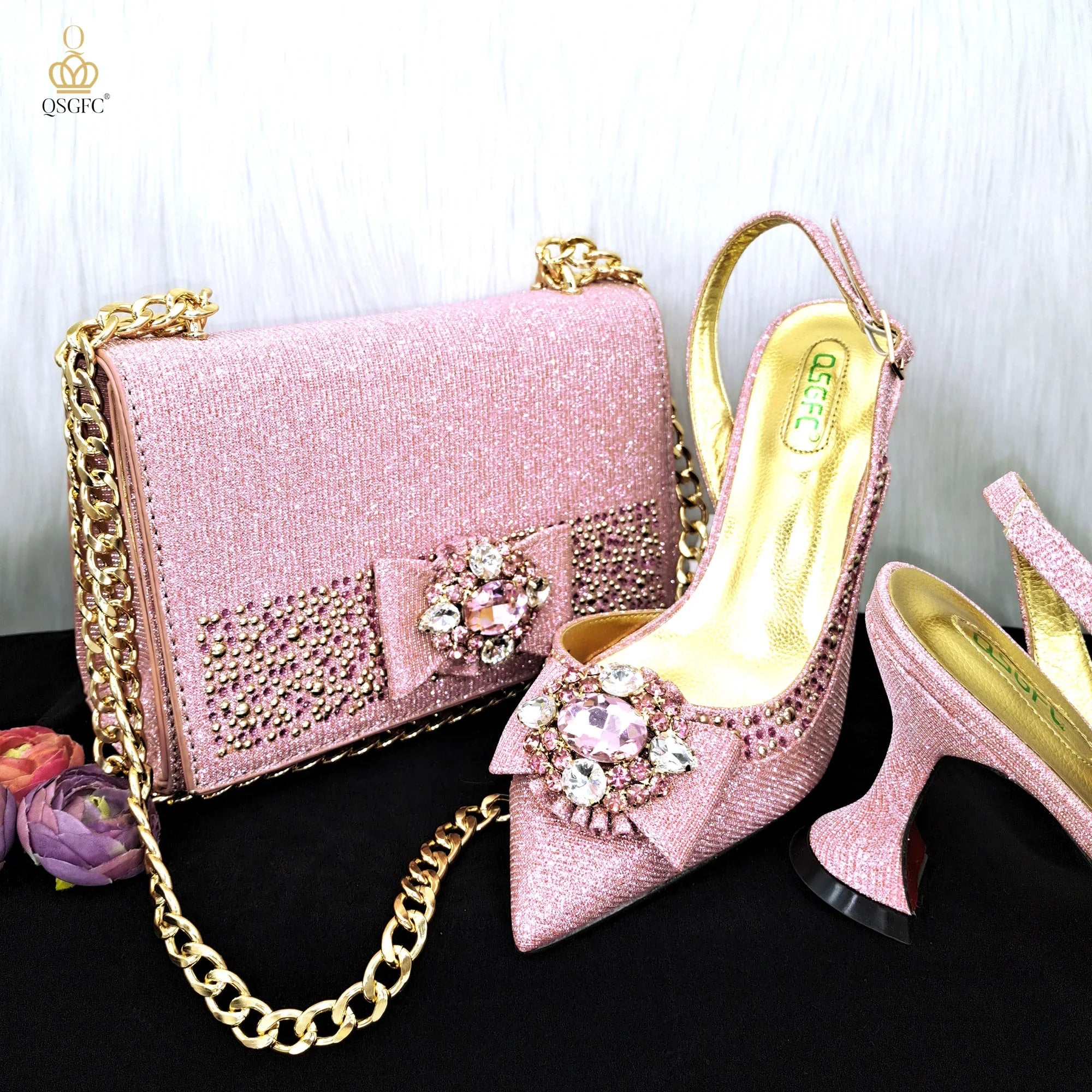 Elegant Set Pointed Toe Shoes And Bag Set QW321