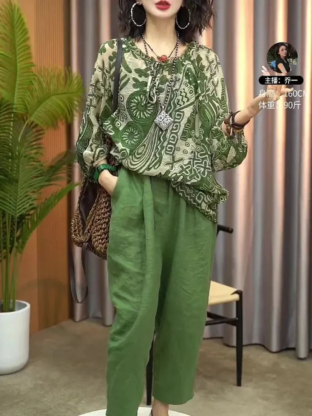 New Womens Cotton and Linen Clothing Sets Female Floral Long Sleeve Tops and Loose Pants Female 2PCS Outfits Plus Size