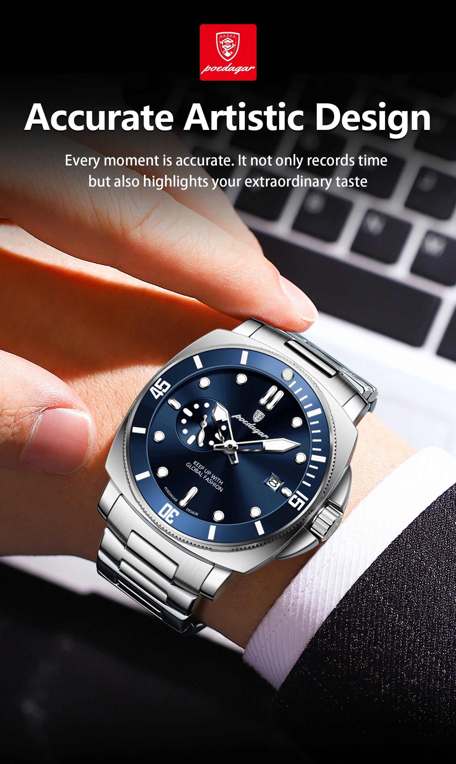 POEDAGAR Top Fashion Luxury Watch For Men Waterproof Luminous Date Men's Watches Stainless Steel Business Quartz Male Wristwatch