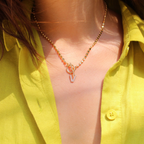 Pave Initial Pendant 3mm Disc Toggle Bar Necklace