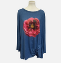 Hand Printed Upcycled Plus Size 24W Watercolor Peony Flower Long Sleeve Blouse