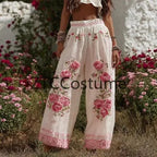 Cosplay Floral Printed Trousers Elegant Women Pants 3D Pattern Straight Leg Casual Party Long Pants
