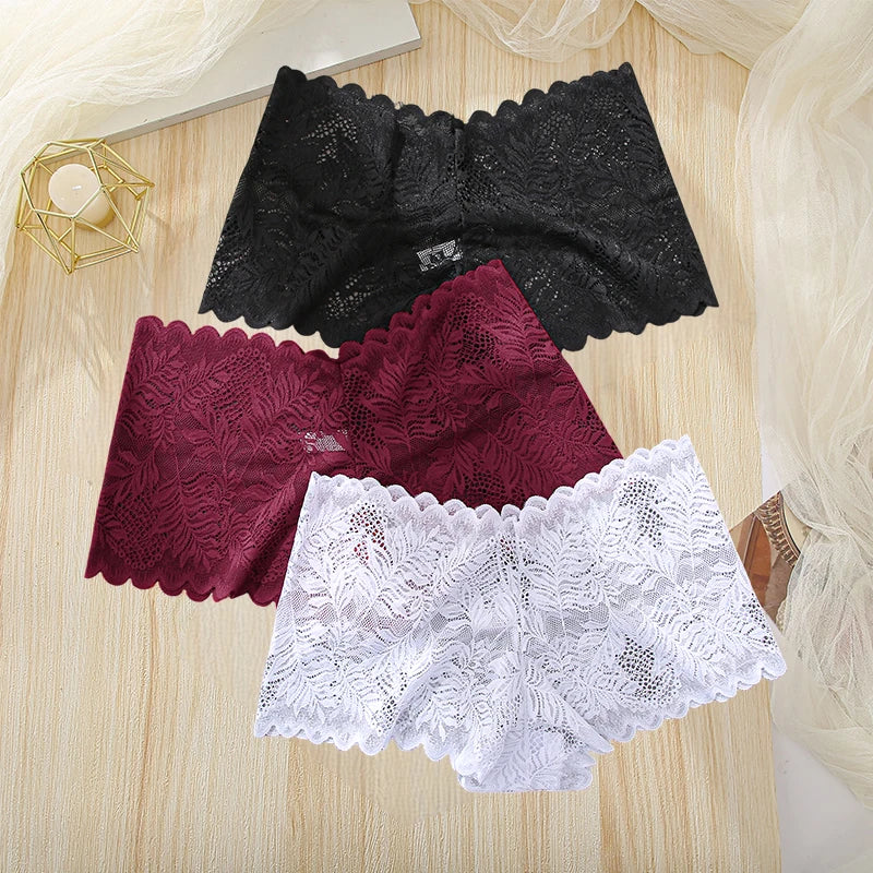 3Pcs Women Panties Lace Female Underpants Plus Size Underwear Large Size Lightweight Seamless Low Waist Briefs Breathable