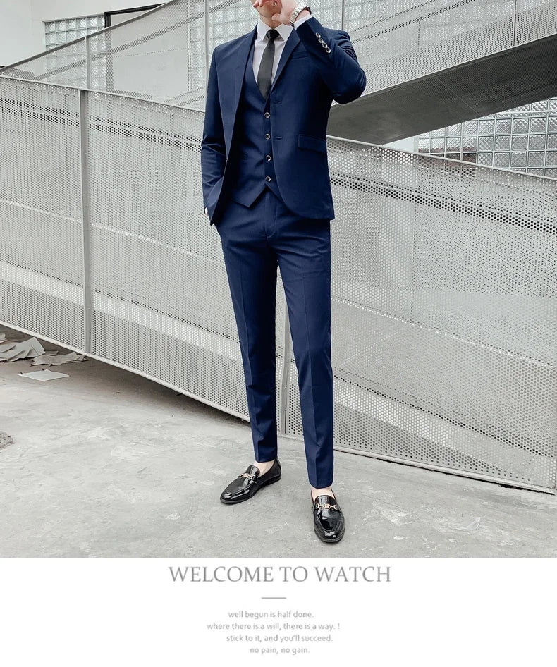 Suit Upgrade the new fabric Men's Business Gentleman Fashion Slim Work Solid Color Plus Size Fair Dress Wedding Best Man Suit