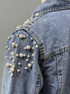 Women's Trendy Beaded Denim Jacket for Spring And Autumn New Fashion Casual Outerwear