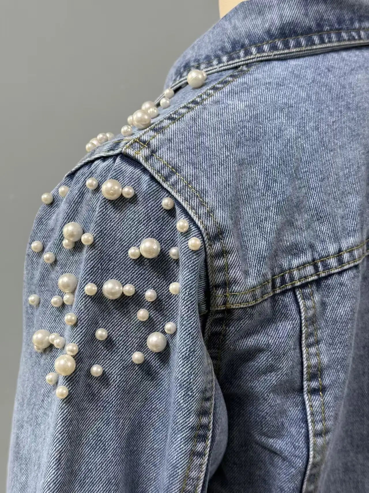 Women's Trendy Beaded Denim Jacket for Spring And Autumn New Fashion Casual Outerwear