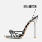 Open Toe Silver Crystal Band Platform High Heels