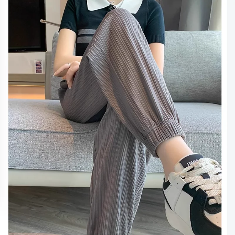 Casual Street Sweet Autumn New Basics Ice Silk Pants Lantern Pants Solid Color Elastic Women's Sports Pants and Ankle Pants