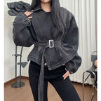 2026 Spring New American Style Washed Denim Jacket For Women Belted Waist Slim Fit Design Versatile And Trendy Casual Outerwear