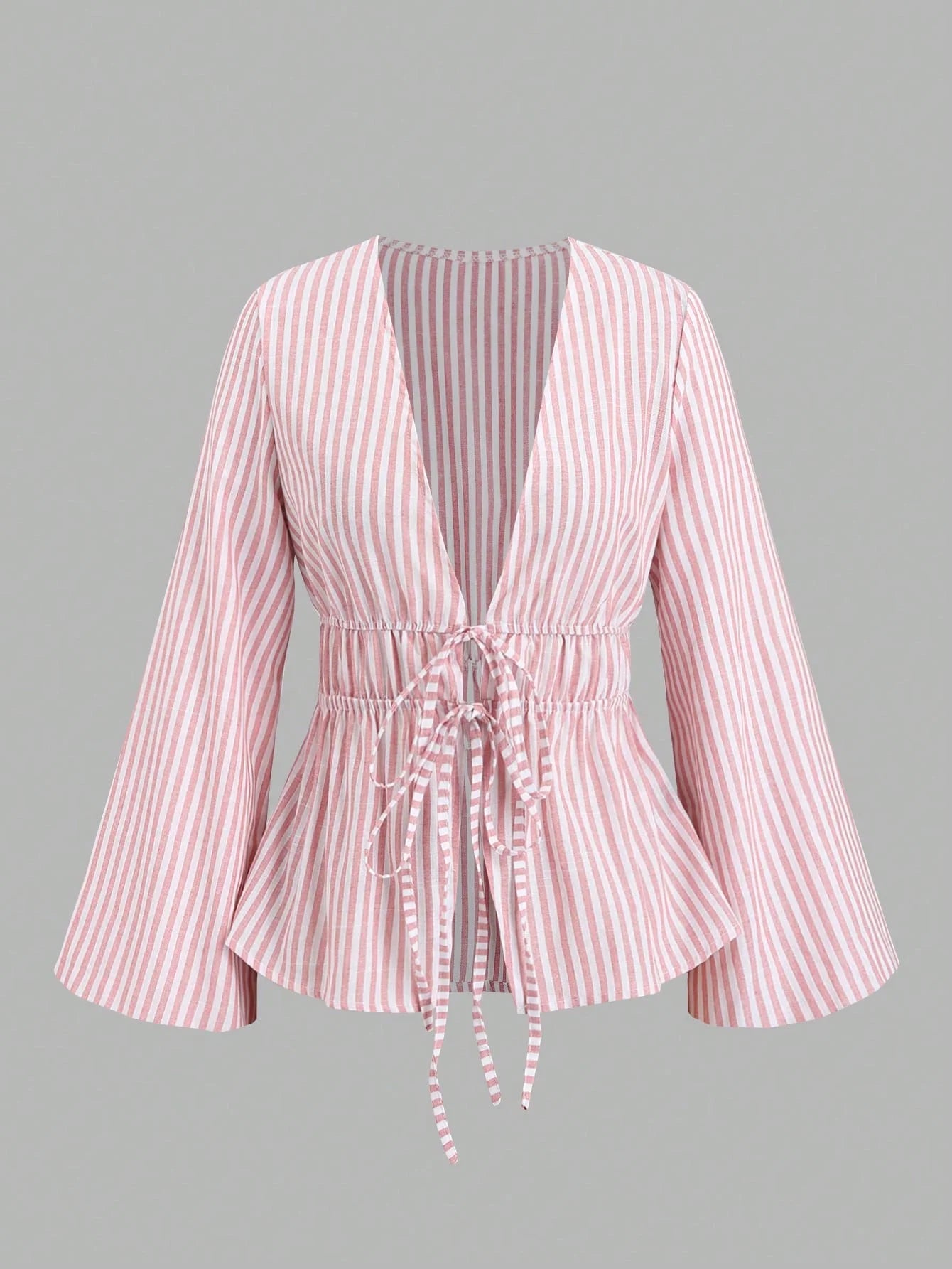 Striped Tie Bow Puff Sleeve Shirt