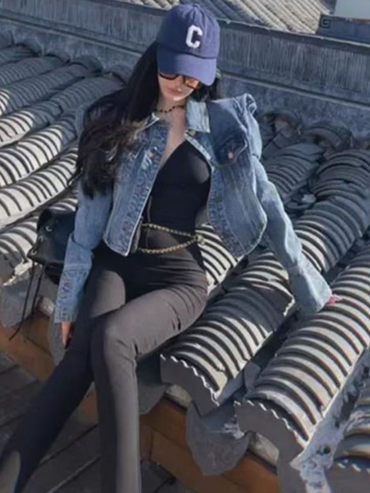 American Vintage Cropped Jackets Women Denim Chic Design Hip Hop Streetwear Young Slim Outwear Long Sleeve New Spring Popular