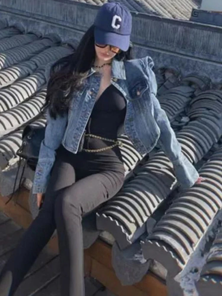 American Vintage Cropped Jackets Women Denim Chic Design Hip Hop Streetwear Young Slim Outwear Long Sleeve New Spring Popular