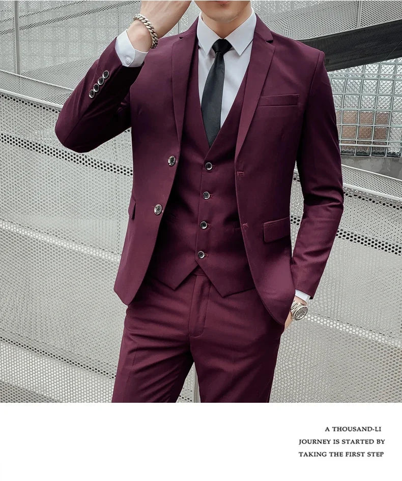Suit Upgrade the new fabric Men's Business Gentleman Fashion Slim Work Solid Color Plus Size Fair Dress Wedding Best Man Suit
