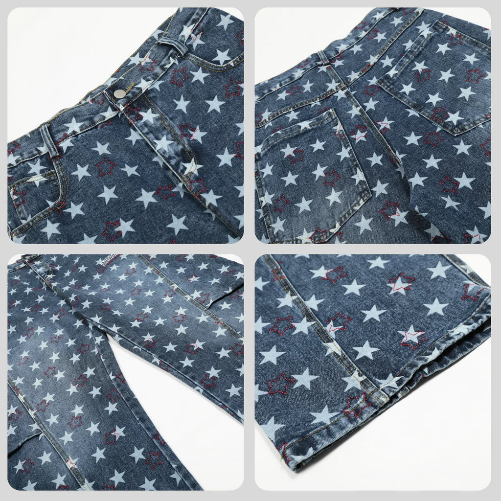 Y2K Vintage Star Print Baggy Jeans Harajuku Unisex Baggy Wide Leg Hip Hop Denim Pants Loose Trendy Casual Trousers 2026 New