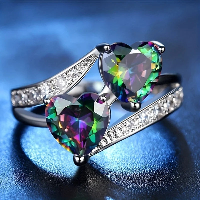 Double Heart CZ 925 Ring