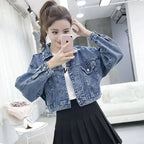Spring Autumn Denim Jacket for Women Crop Plain Small Short Y2k Clothes Chic and Elegant Cowboy Coat Woman in Promotion New