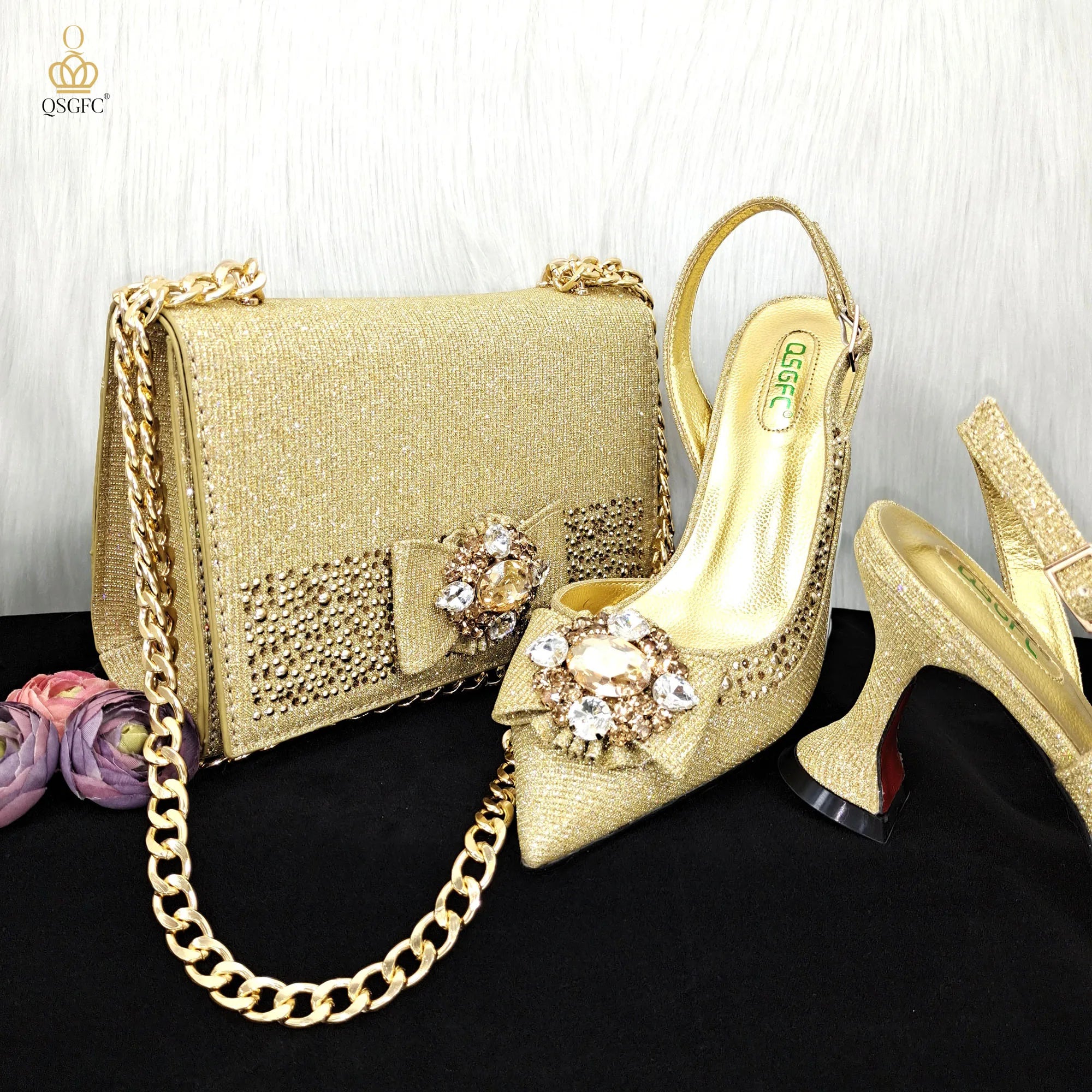 Elegant Set Pointed Toe Shoes And Bag Set QW321