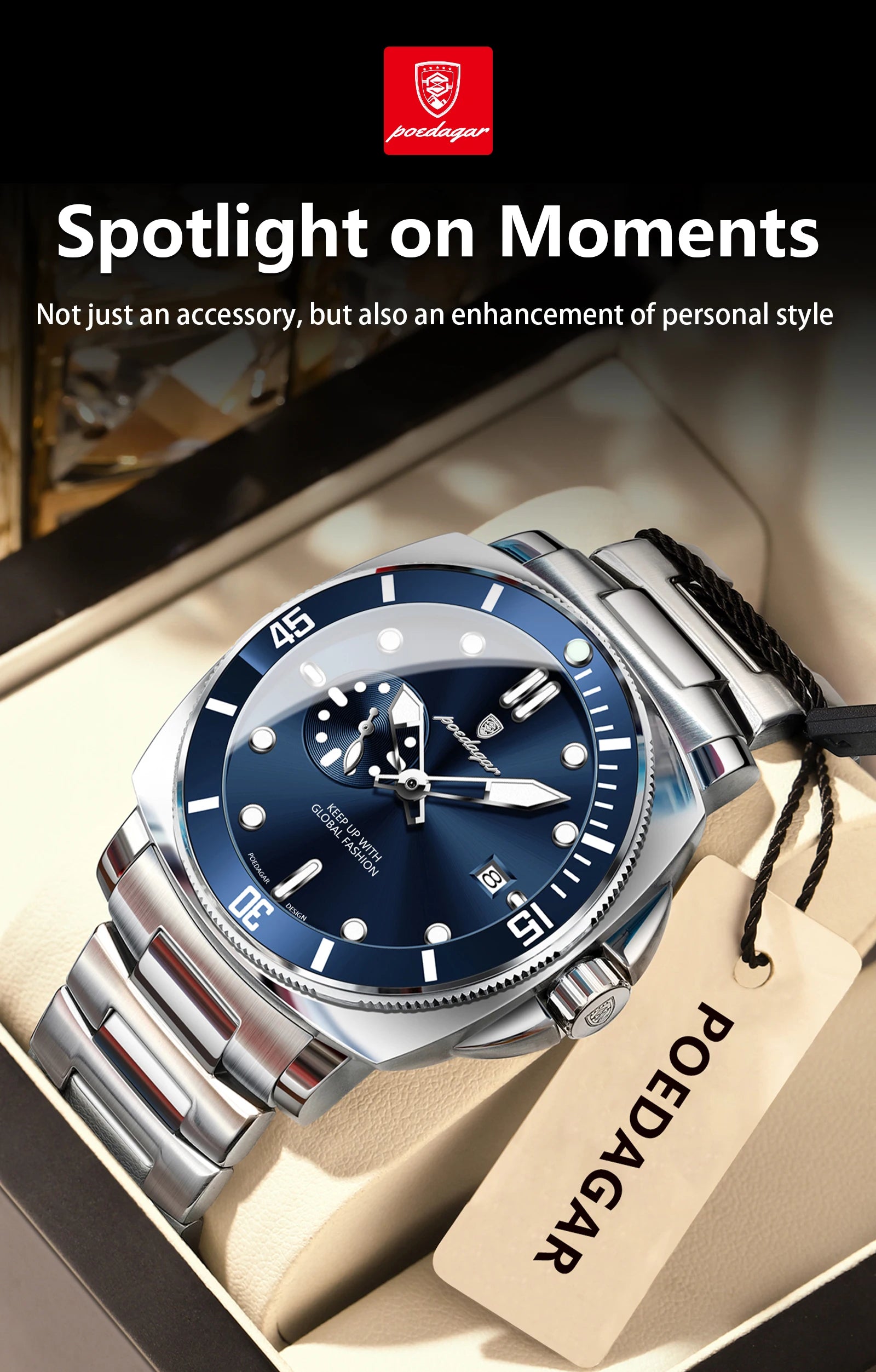 POEDAGAR Top Fashion Luxury Watch For Men Waterproof Luminous Date Men's Watches Stainless Steel Business Quartz Male Wristwatch