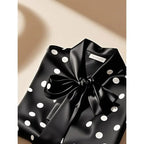 Elegant High Quality Satin Polka Dot Print Shirt Women Office Lady Business Casual Chic Blouse Lace-up Bow Long Sleeve Loose Top