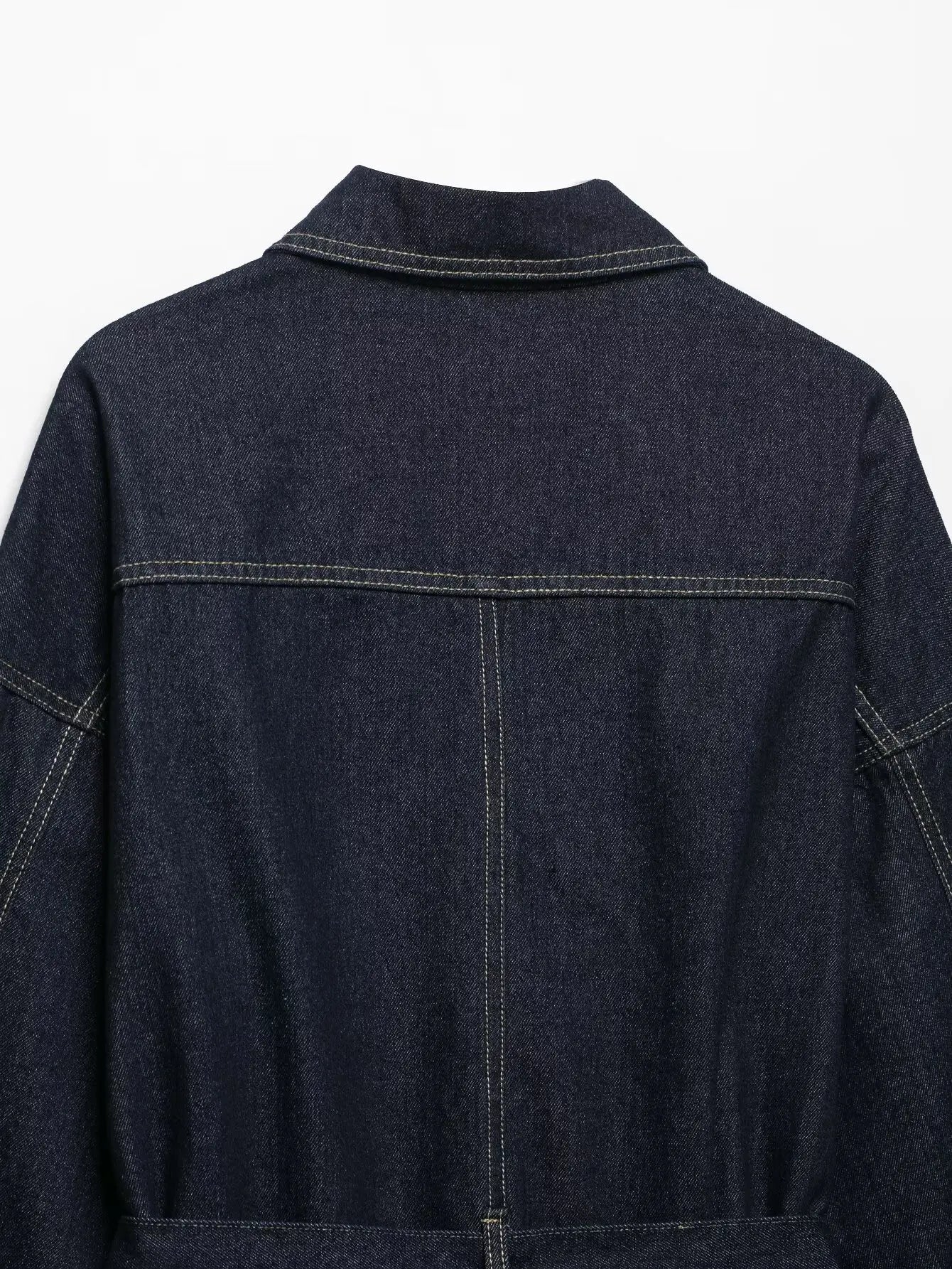 Women's Denim Jacket Solid Color Straps Waist Cinched Turndown Collar Fashionable Versatile Casual Spring Autumn Jacket 2025 New