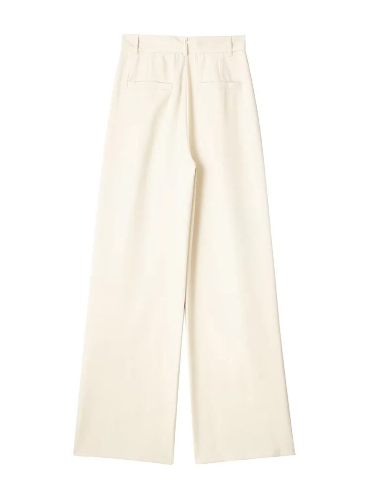 Willshela Women Fashion Solid Pleated Front Zipper Wide Leg Pants Vintage High Waist Full Length Female Chic Lady Trousers