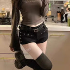 Black Sexy Low Waist Y2K Jean Shorts Woman Punk Gothic Popular Denim Super Shorts Female Korean Fashion Slin Fit Hot Short Pants