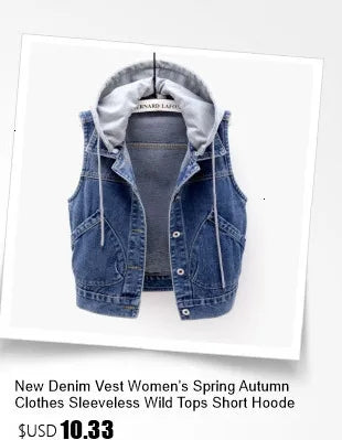 New Denim Vest Women's Spring Autumn Clothes Sleeveless Wild Tops Short Hooded Jacket Women Denim Jeans Vest Jacket Female