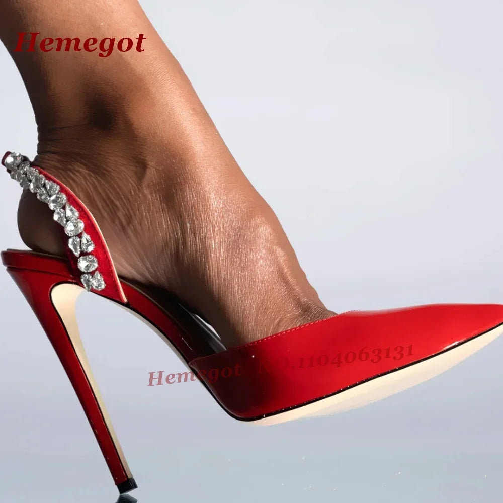 Leopard Crystals Slingback Pumps Pointy Toe Stiletto Rhinestones Women's Pumps 2025 New Summer Sexy High Heels Slip On Shoes