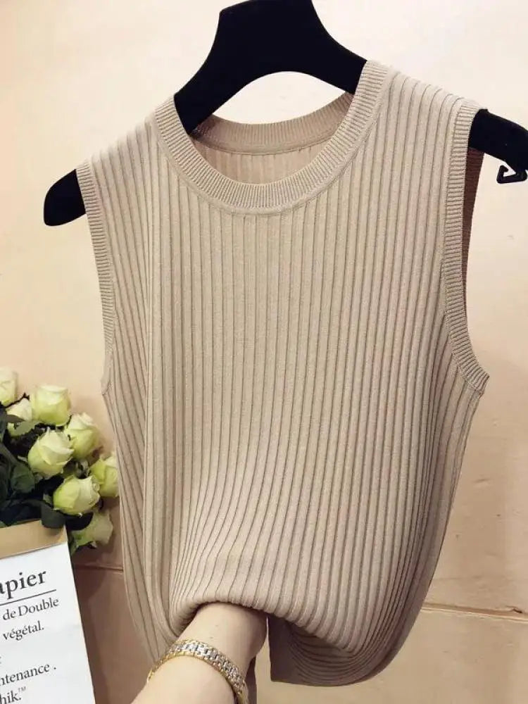 zjais Summer Spring Tanks Top Women Sleeveless Knitted T-Shirts Female Elastic Slim Casual Vests Crop Tops Camis Pullover Shirts