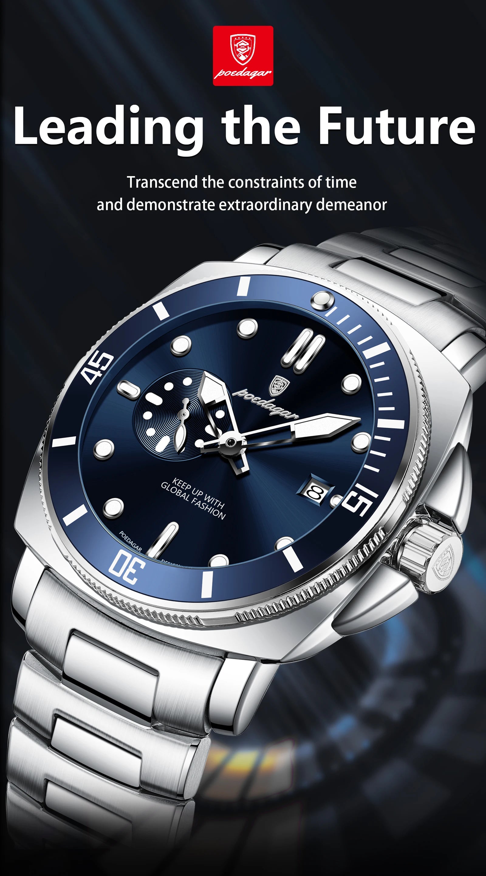 POEDAGAR Top Fashion Luxury Watch For Men Waterproof Luminous Date Men's Watches Stainless Steel Business Quartz Male Wristwatch