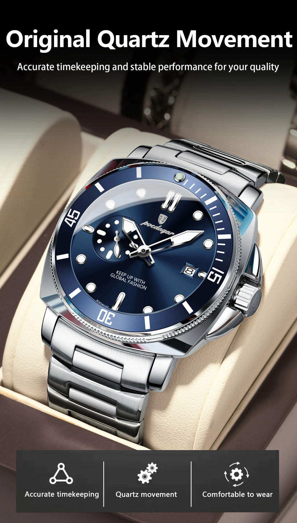 POEDAGAR Top Fashion Luxury Watch For Men Waterproof Luminous Date Men's Watches Stainless Steel Business Quartz Male Wristwatch