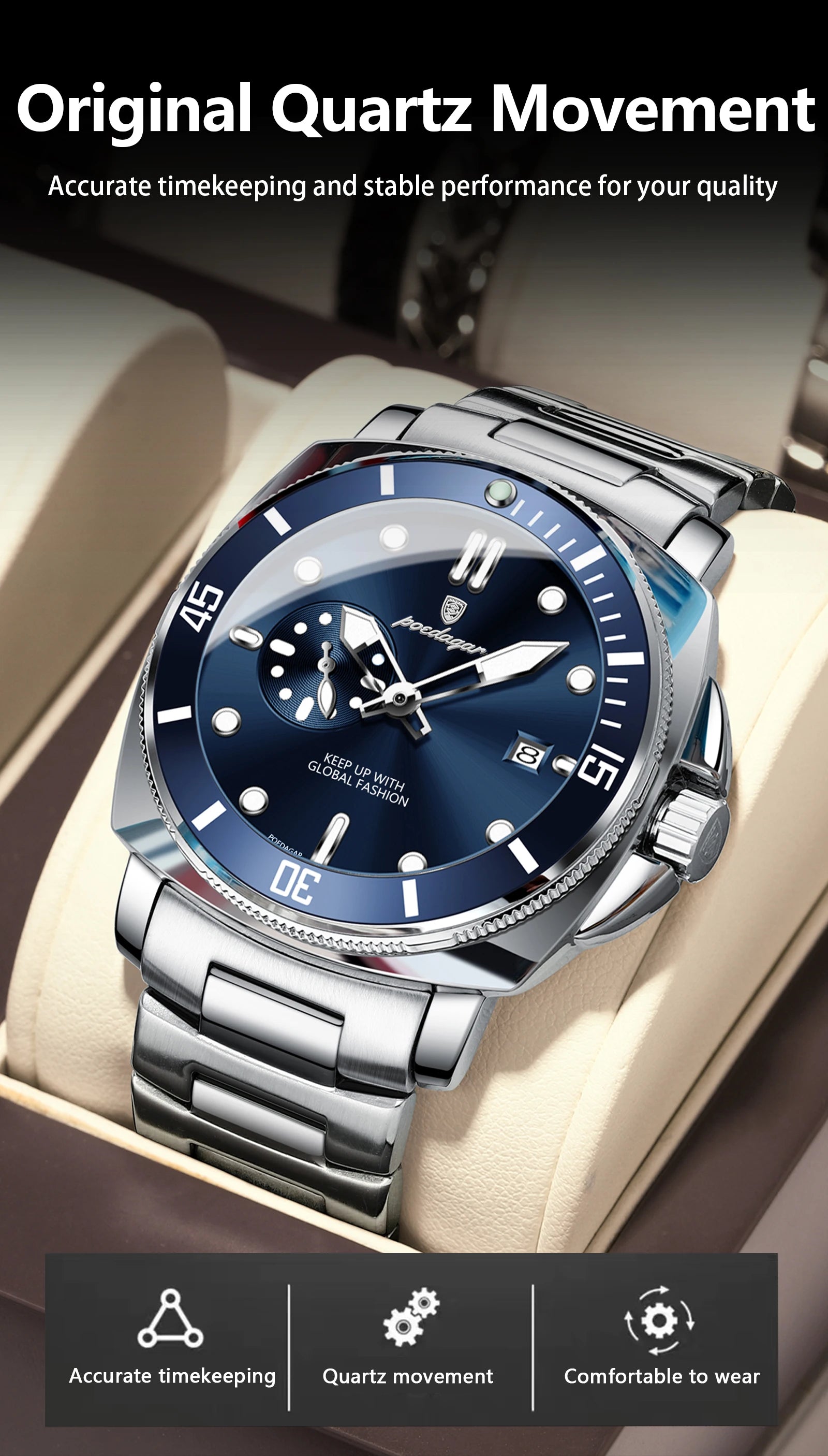 POEDAGAR Top Fashion Luxury Watch For Men Waterproof Luminous Date Men's Watches Stainless Steel Business Quartz Male Wristwatch
