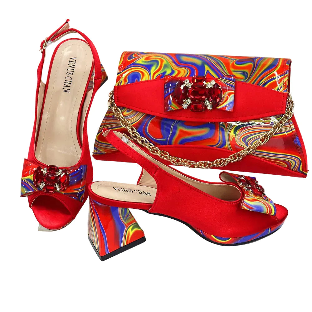 Ladies Shoes and Bag Decorated with Rhinestone