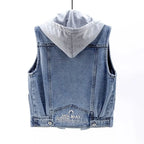 New Denim Vest Women's Spring Autumn Clothes Sleeveless Wild Tops Short Hooded Jacket Women Denim Jeans Vest Jacket Female