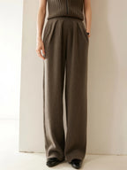 New Women's 100% Cashmere Knitted Thick Pants Autumn Winter Comfortable Skin Friendly Wide-leg Pants Solid Color Casual Clothing