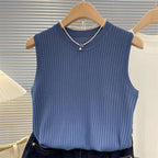 zjais Summer Spring Tanks Top Women Sleeveless Knitted T-Shirts Female Elastic Slim Casual Vests Crop Tops Camis Pullover Shirts