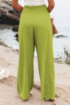 Women's casual pants with drawstring, mid waist, beach wide leg, spring and summer, European and American pants