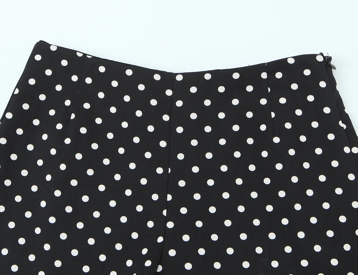 2026 Women New Fashion Suit Sexy Sleeveless Backless Polka Dot Halter Slim Short Top+Side Zipper Casual Short Skirts