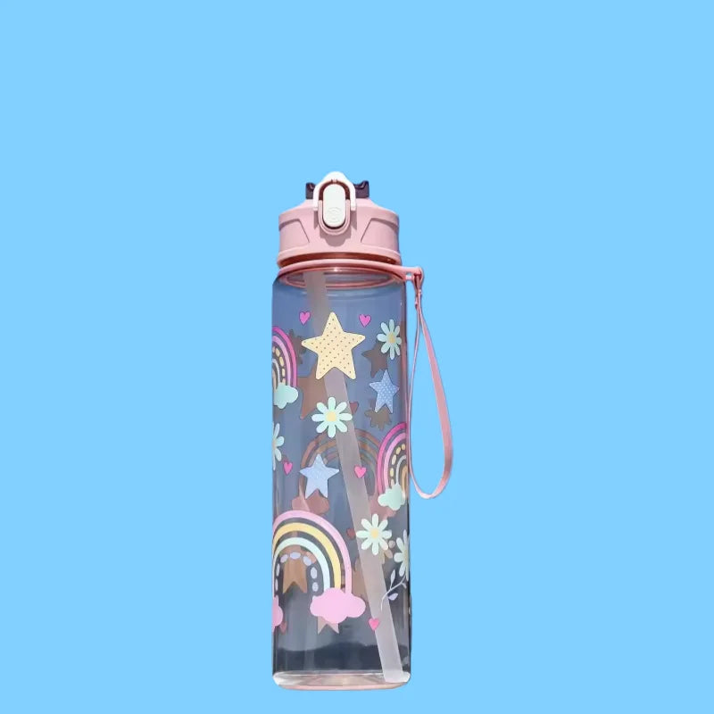 800ml/27oz Large Capacity Sports Water Bottle Leak Proof Plastic Drinking Cup With Time Scale Suitable For Travel Fitness Sports