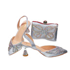 Design Diamond-Encrusted Bag And Pointed High-Heeled Shoes
