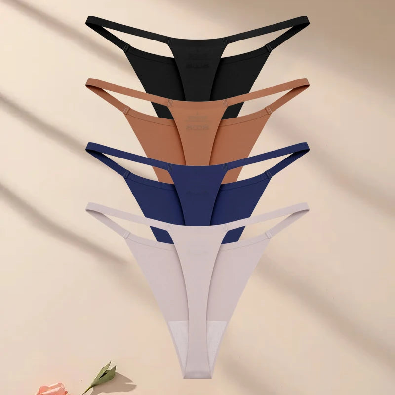 4Pcs Set Seamless Ultra-thin Underwear Women Sexy Thin Belt Panties Women's High Stretch Thongs Girls Breathable G-String Lingerie