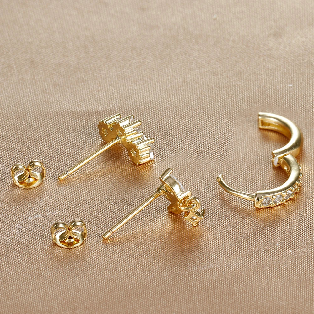 3PCS Star Zircon Hoop Huggie Earrings