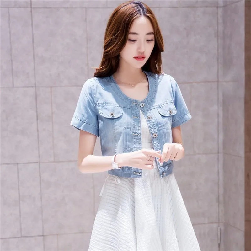 Denim Jacket Women 2023 Half sleeve Jean Jacket Woman Elastic Comfortable Denim Coat Short Denim Jacket Female