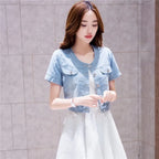 Denim Jacket Women 2023 Half sleeve Jean Jacket Woman Elastic Comfortable Denim Coat Short Denim Jacket Female