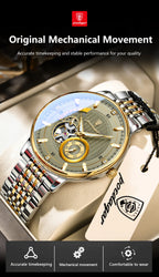 POEDAGAR Luxury Man Watch Stainless Steel Hollow Tourbillon Men Clock Luminous Mechanical Automatic Business Men's Watches Reloj