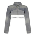 Women Fashion Denim Jacket Y2K Aesthetic Vintage Sexy Crop Tops Coat Japanese Harajuku Streetwear Female Spring Summer Outerwear