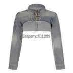 Women Fashion Denim Jacket Y2K Aesthetic Vintage Sexy Crop Tops Coat Japanese Harajuku Streetwear Female Spring Summer Outerwear