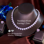 Pink Cubic Zirconia Big Heart Shape Necklace Earrings Set